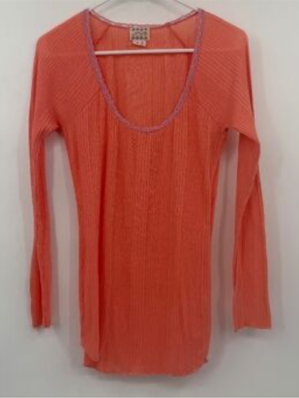 Intimately Free People Coral Lace Trim Scoopneck  Lighweight Long Sleeve Top